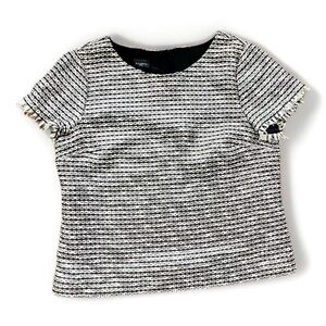 Talbots SIZE 14 Petite Black‎ White Metallic Tweed Short Sleeve Shirt Blouse​​